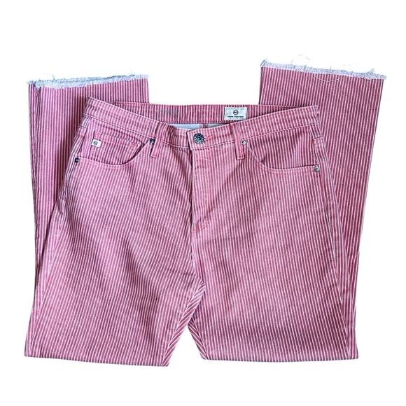 AG Adriano Goldschmeid Women’s Sz 29 Pink Stripe Flare Crop Jean Jodi Denim - Picture 5 of 16